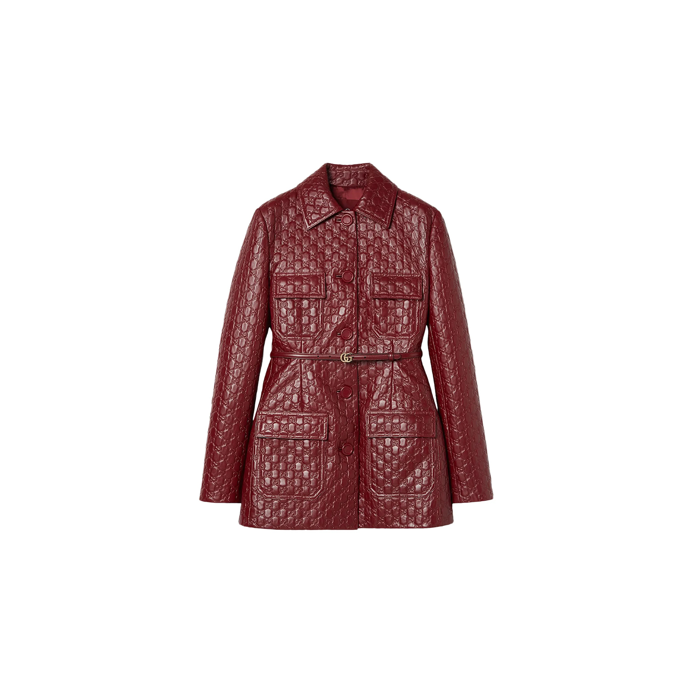 GUCCI EMBOSSED LEATHER JACKET 'ROSSO ANCORA' 620748